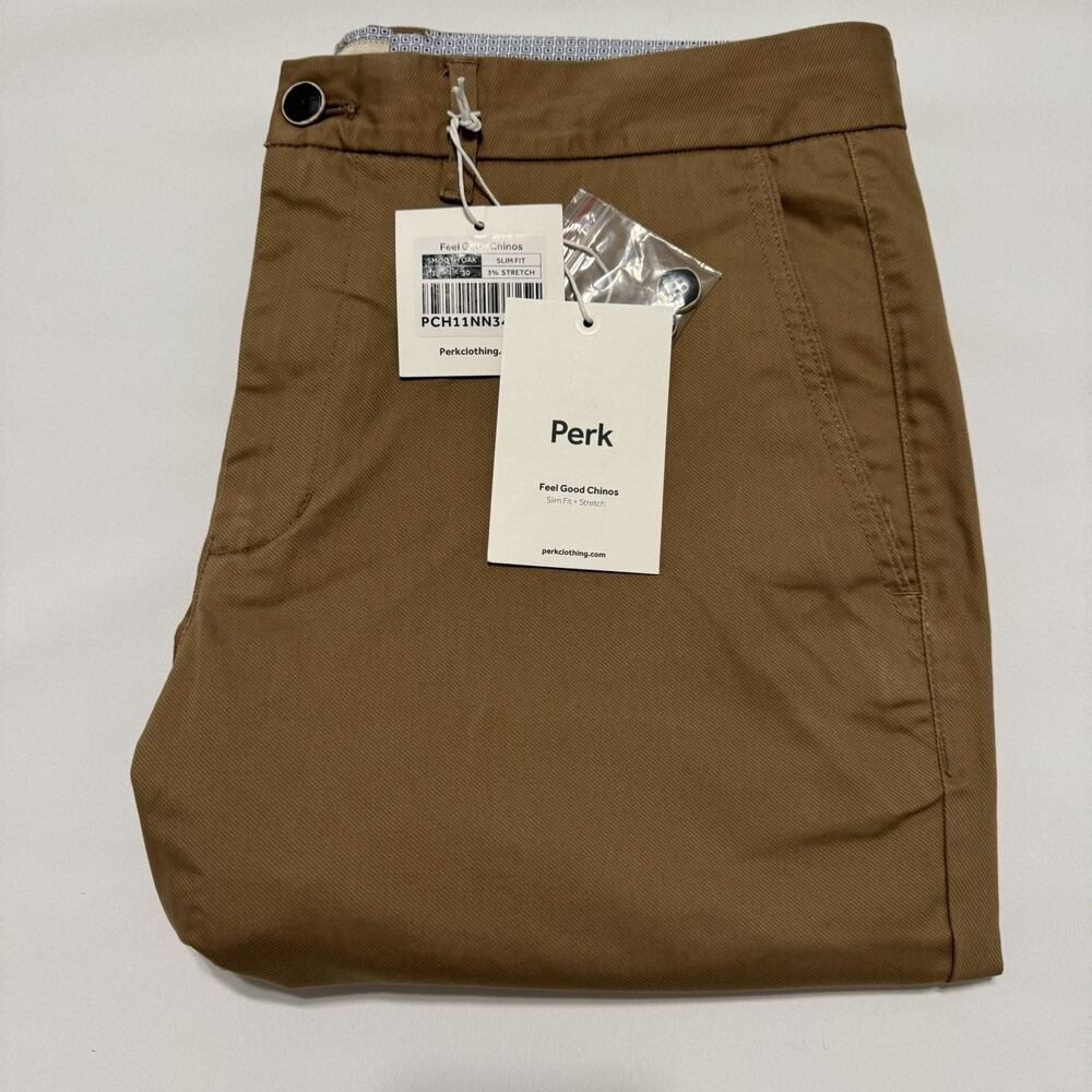 Perk Feel Good Chinos Men 36x30 Smooth Oak Slim Fit Stretch Pants MSRP $119 NWT